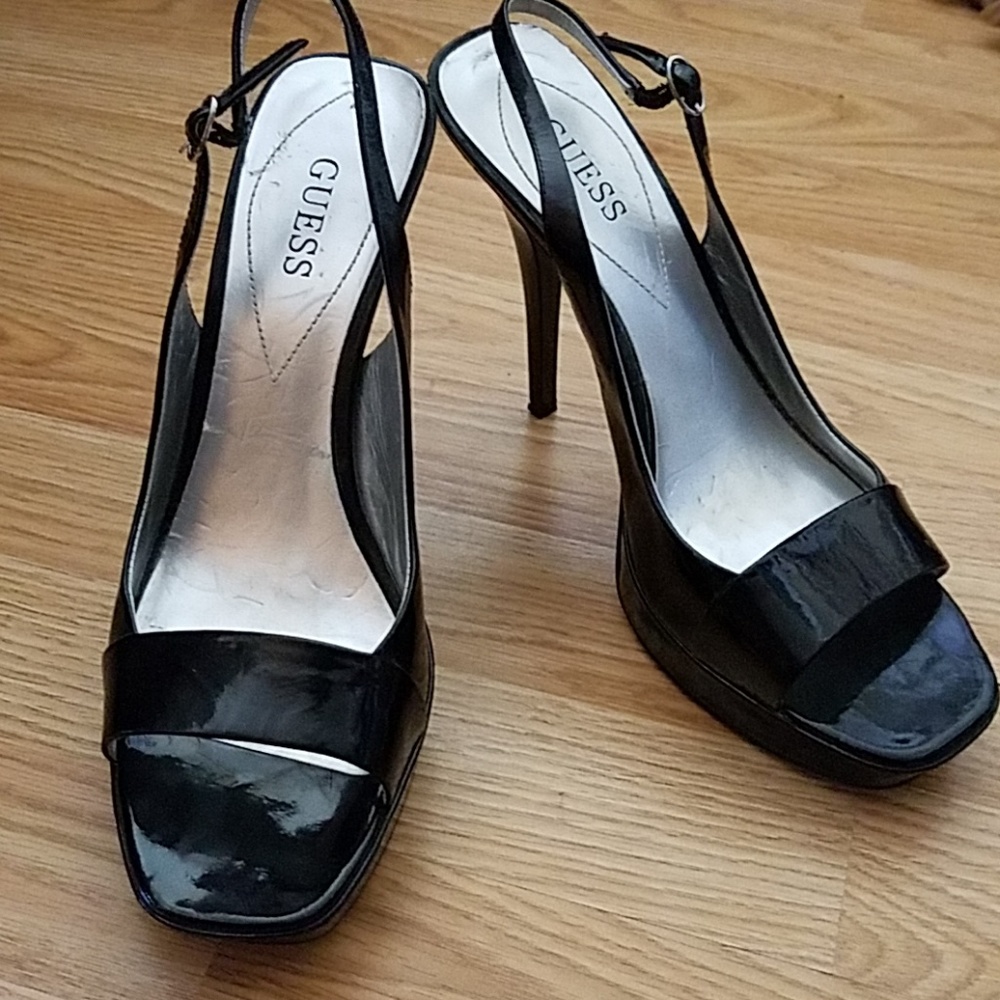 GUESS Black Leather Platform Heels